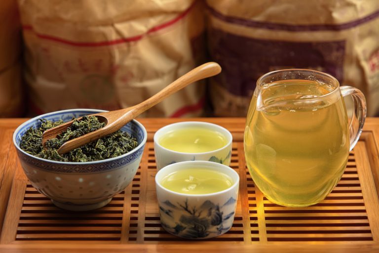 tie guan yin tea on tray