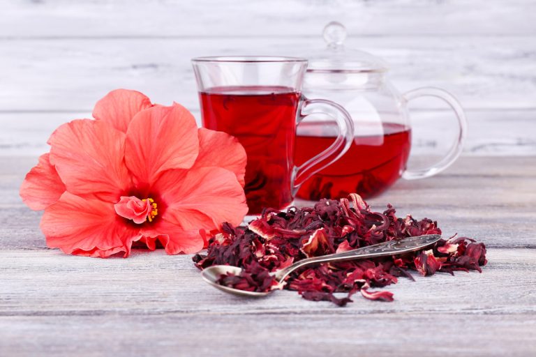 Hibiscus tea and flowers