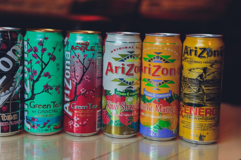 arizona iced tea cans in a row