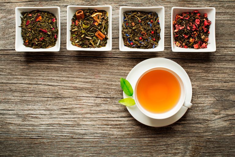 teacup with dry tea selection