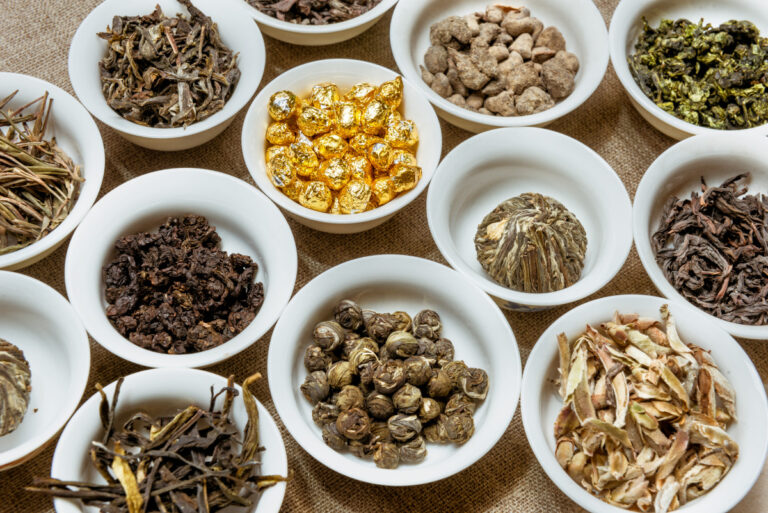 collection of different kinds of chinese tea