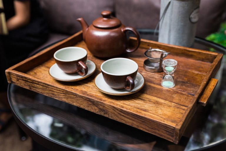 chinese tea set with hourglass timer