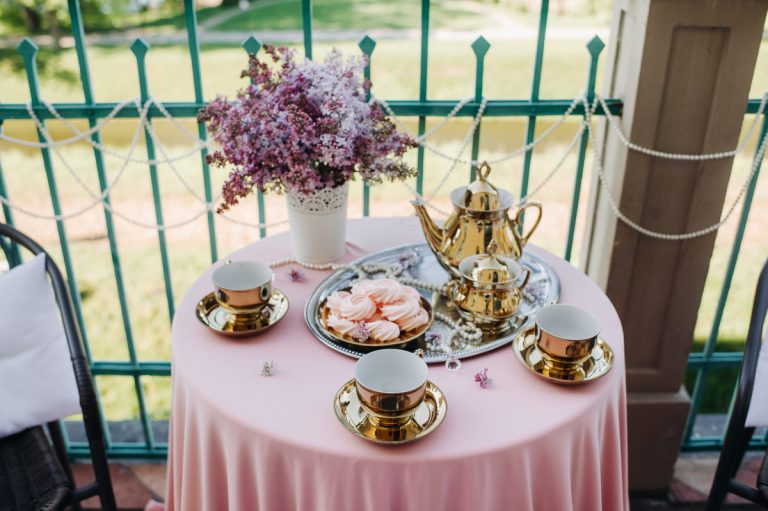 delicate morning tea table setting