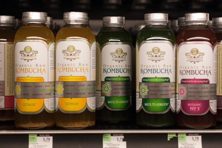 kombucha tea on store shelf