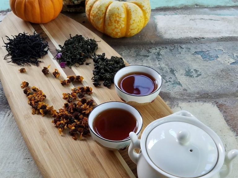 tea on a wooden board