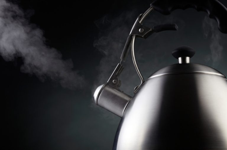 tea kettle with boiling water