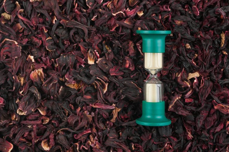hourglass tea timer and hibiscus tea