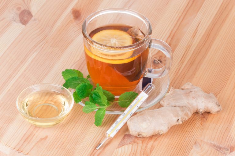 lemon tea with mint and thermometer