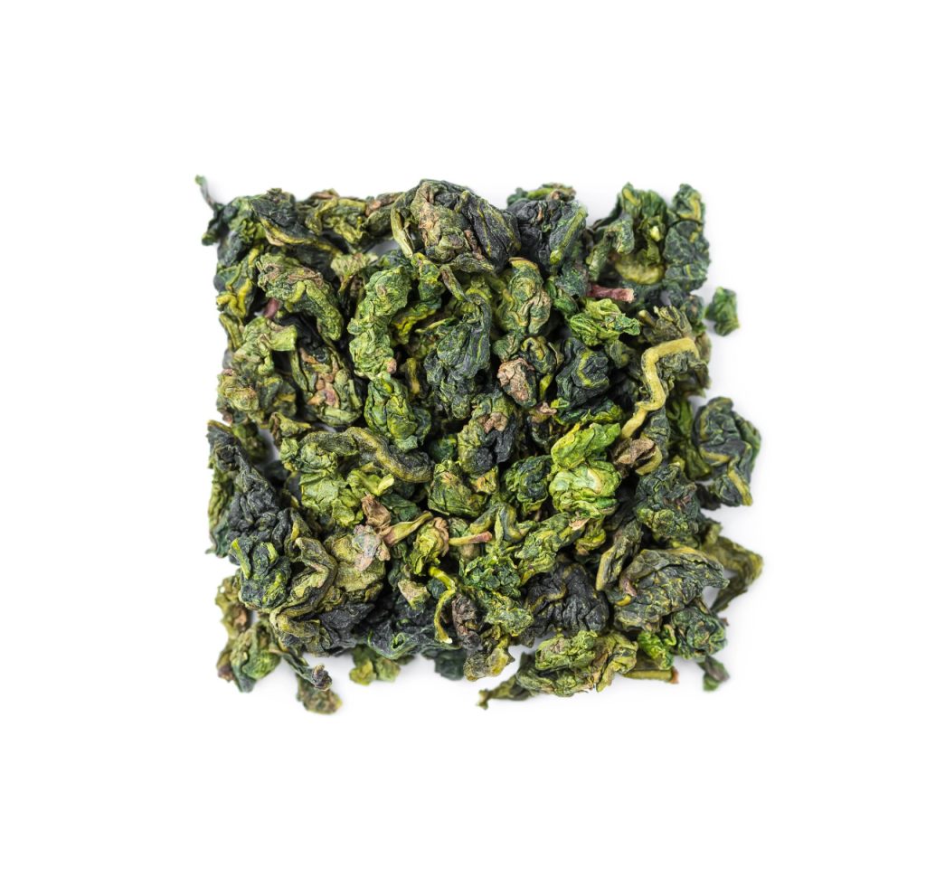 jade tie guan yin tea on white background