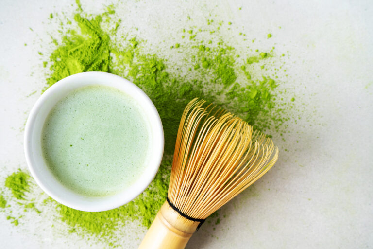 organic matcha with bamboo whisk