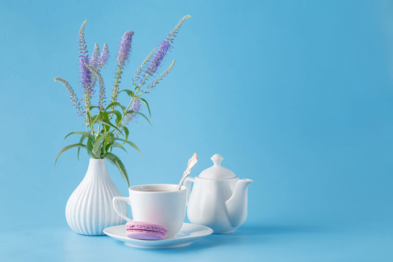 porcelain teacup and pink flowers