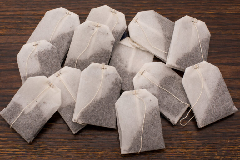 tea bags on a wooden table