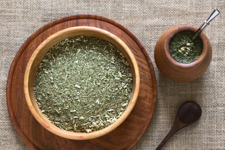 yerba mate in a wooden bowl